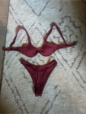 Zaful Burgundy Underwire Bikini Set